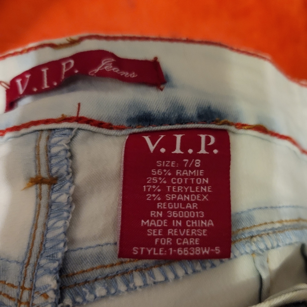 V.I.P. JEANS BLEACHED DENIM/SIZE 7-8 - Picture 12 of 12